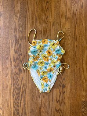 Xhilaration Yellow & Blue Floral Girls' One-Piece Swimsuit